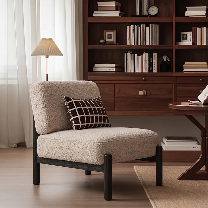 Traditional French Sherpa Fabric Metal Cylindrical Square Accent Chair With Backrest For Living Room
