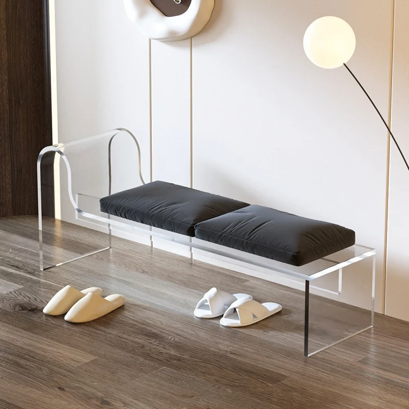 Modern Minimalist Rectangular Acrylic Velvet Sponge Footstool Armrest For Living Room