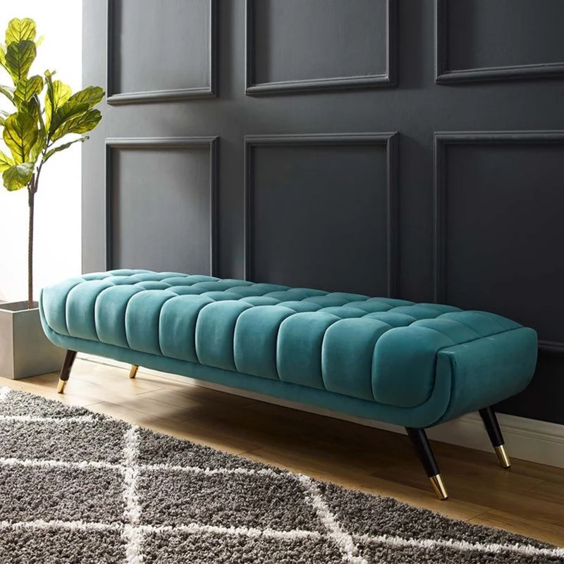 Modern Minimalist Rectangular Velvet Fabric Plywood Sponge Footstool For Living Room