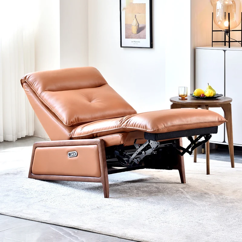 Contemporary Eco Leather Electric Recliner Chair - Oak Armrests Accent Chair For Living Room