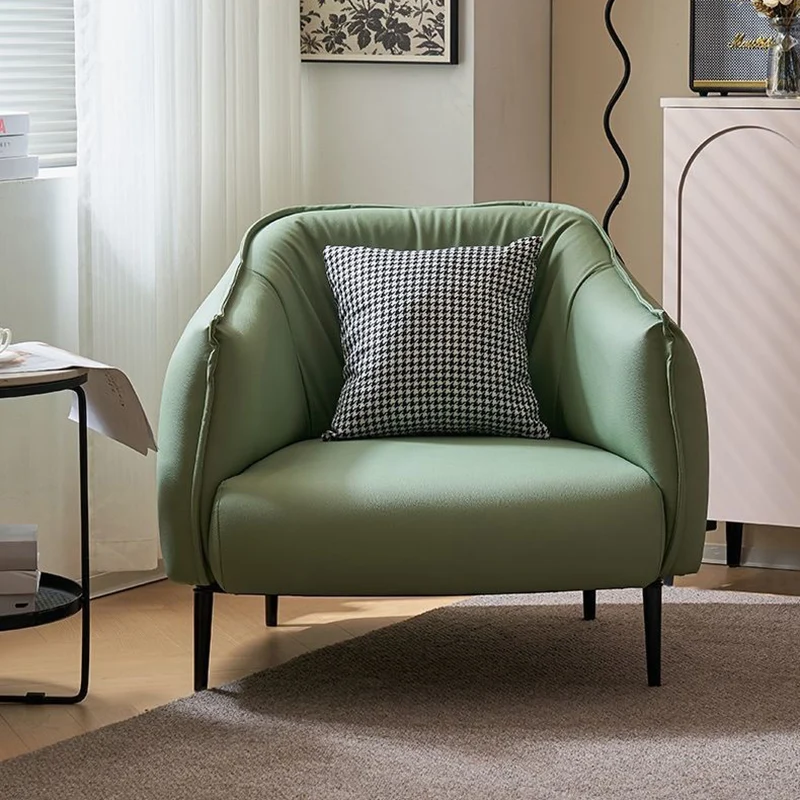 Modern Luxury Cat Scratch Resistant Leather Oil Wax Leather Pine Wood Carbon Steel Semi-Enclosed Square Accent Chair With Backrest For Living Room