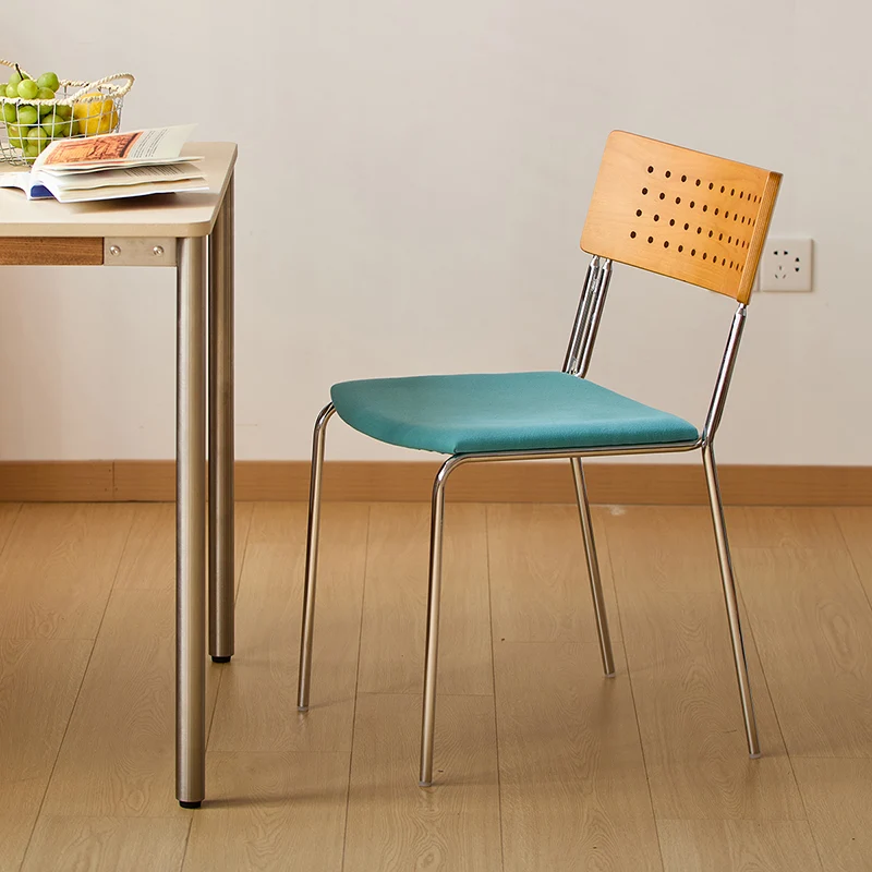 Traditional Vintage Square Iron Plywood Fabric Backrest Stackable Dining Chair For Dining Room