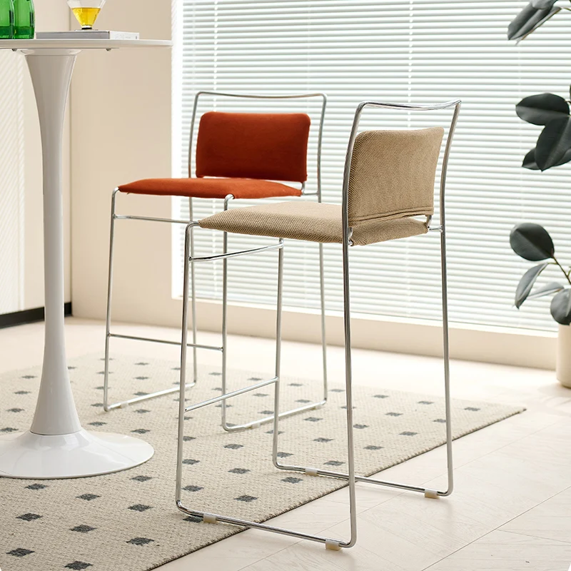 Modern Minimalist Cotton-Linen Steel Rectangular Bar Stool Backrest For Dining Room & Kitchen