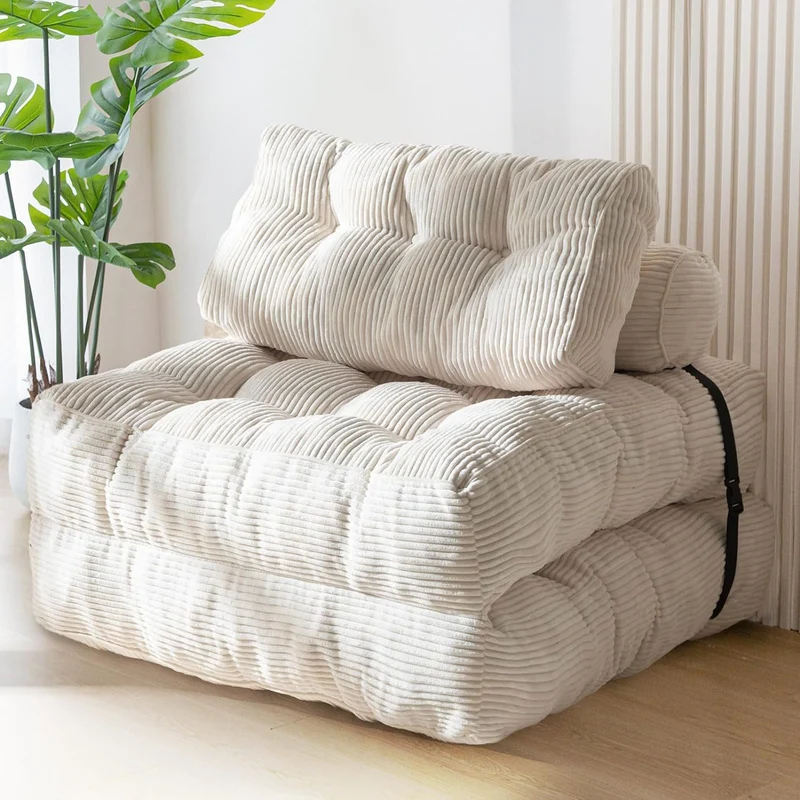 Modern Minimalist Corduroy Sponge Rectangular Folding Accent Chair Backrest For Living Room