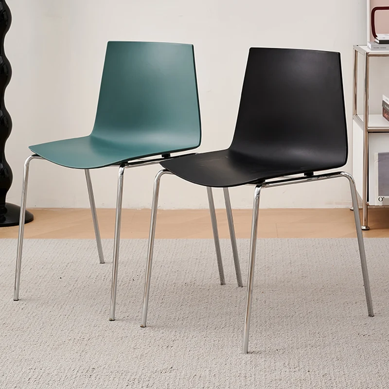 Modern Minimalist Rectangular PP Carbon Steel Dining Chair Backrest Armless For Dining Room & Kitchen