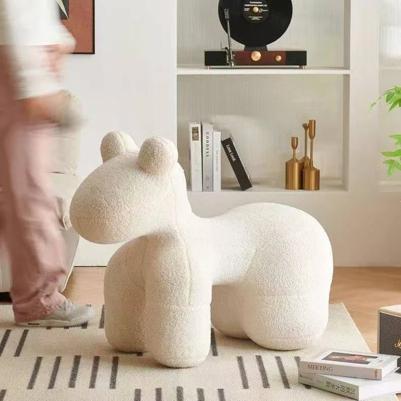 Modern Minimalist Pony-Shaped Sherpa Fabric Sponge Kid Accent Chair Durable For Living Room
