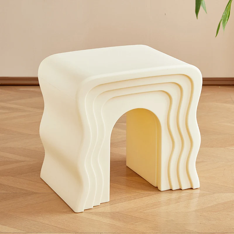Contemporary Creative Wavy-Line Arch-Shaped PE Stool Backless For Bedroom & Living Room