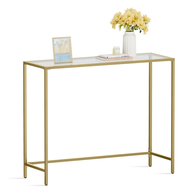 Table console verre doré