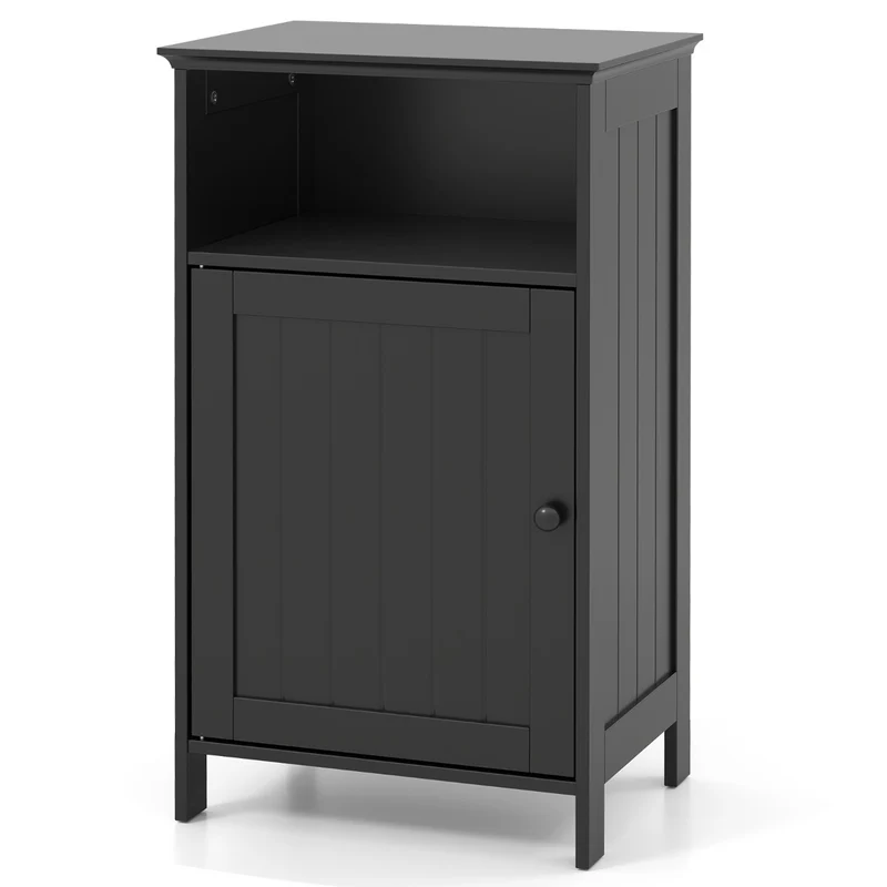 Meuble de salle de bain 40 x 30 x 70 cm avec étagère réglable et poignée métal style moderne en MDF noir 20_0012751