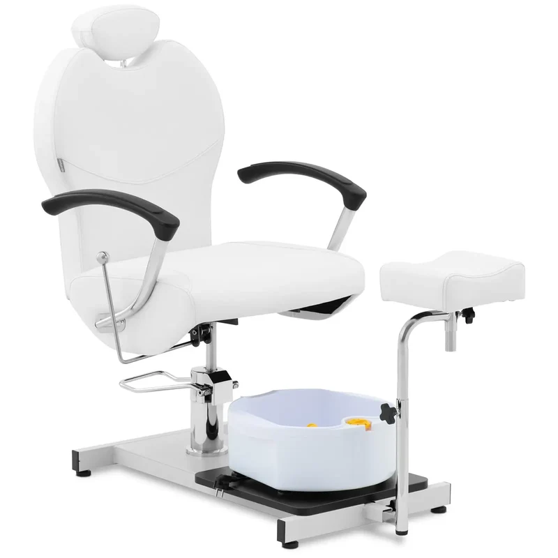 Fauteuil pédicure avec repose-jambe et bain de pieds PVC contreplaqué plastique acier mousse synthétique blanc 14_0009010