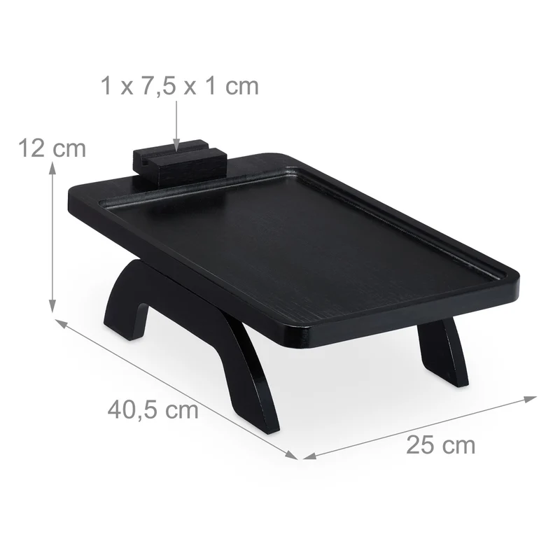 Plateau de canapé pratique noir pour accoudoir rangement téléphone 45 x 25 x 5 cm en bambou noir 13_0017310