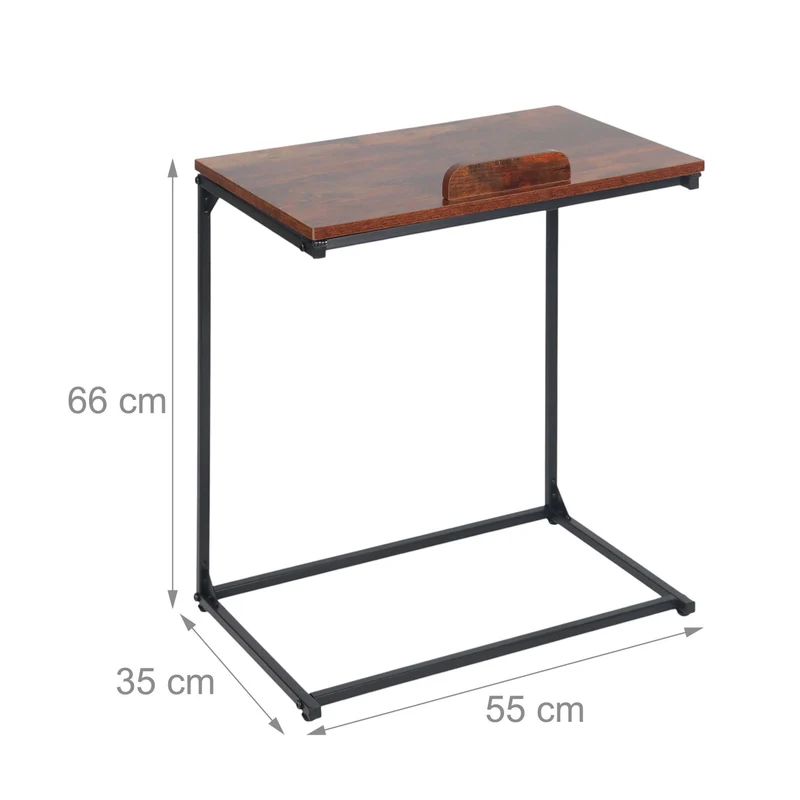 Table d'appoint C en bois et fer 60 x 40 x 70 cm 2 en 1 ergonomique rangement pratique en MDF noir 13_0017809