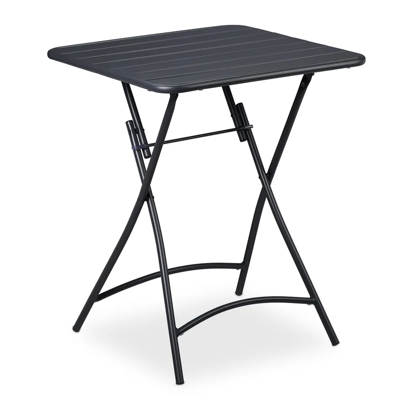 Table de balcon pliable carrée design moderne 70 x 70 x 75 cm stable et compacte en métal noir 13_0010450
