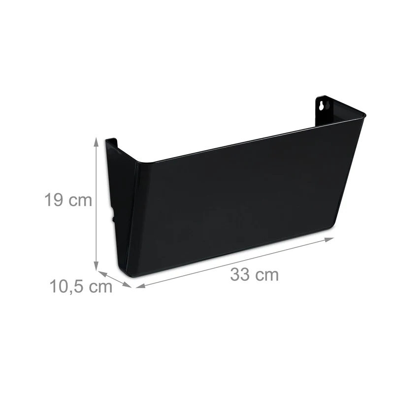Lot de 3 porte-documents muraux modernes rangement documents 30 x 15 x 15 cm en plastique noir 13_0015377