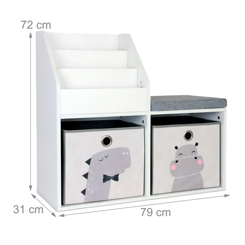 Banc avec étagère pour enfants 90 x 30 x 40 cm assise confortable design moderne en bois blanc 13_0017405