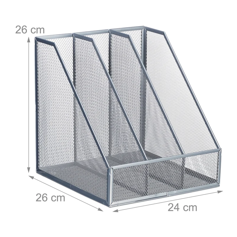 Porte-revues à 3 compartiments pour documents A4 bureau rangement efficace 26 x 24 x 26 cm en acier noir 13_0014142