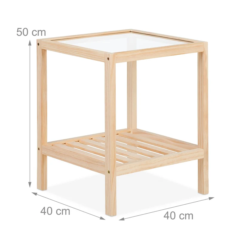 Table d'appoint moderne pour salon ou chambre 80 x 40 x 60 cm 2 niveaux de rangement en bois de pin blanc 13_0014432