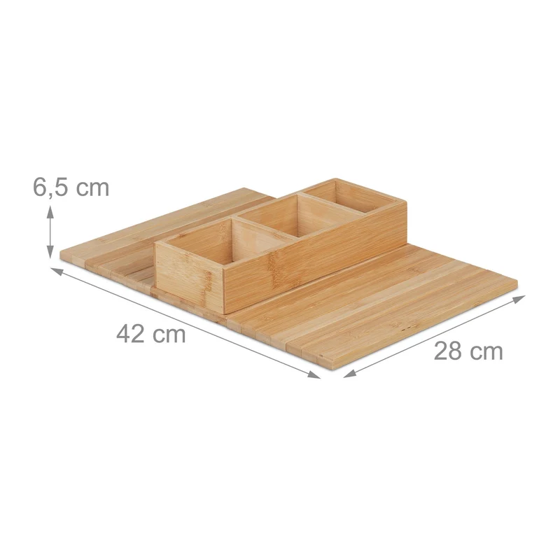 Support de canapé pratique avec 3 compartiments flexible 30 x 20 x 5 cm en bambou naturel 13_0014823