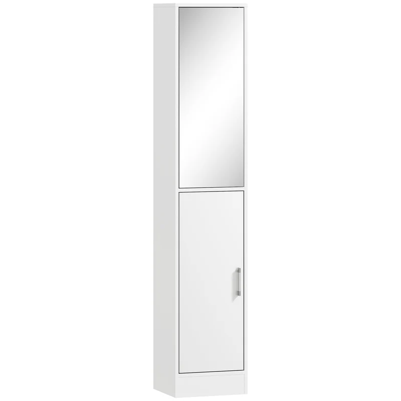 Colonne de salle de bain 32 x 28 x 162 cm miroir intégré étagères réglables épuré moderne en panneau de particules blanc 21_0001906