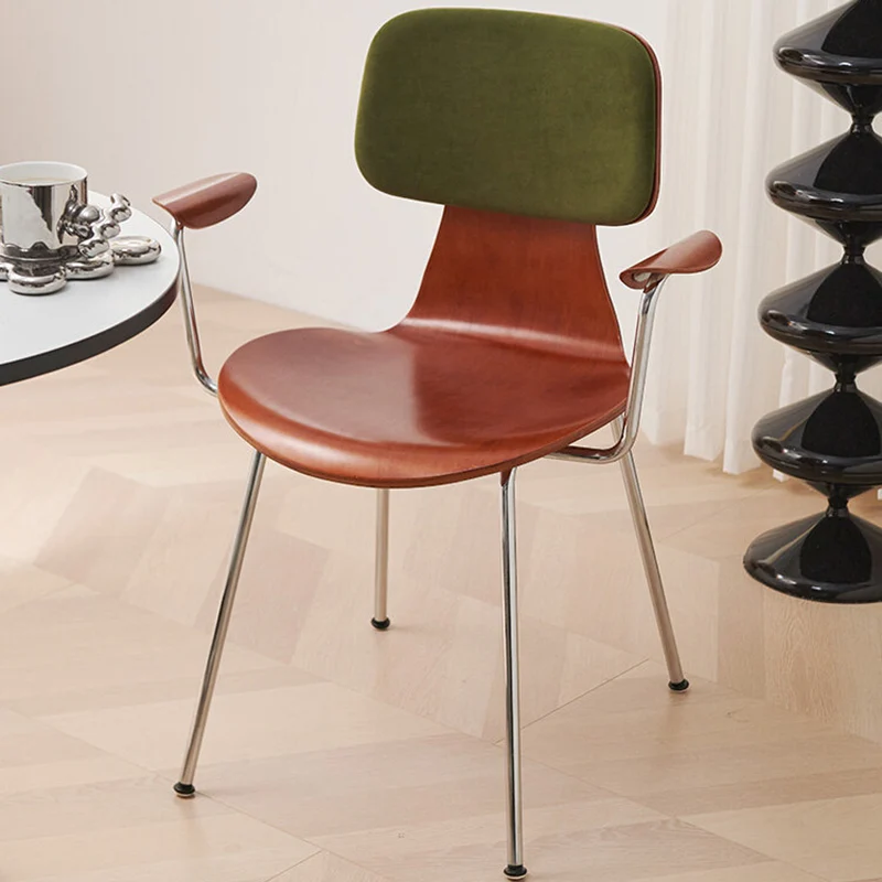 Contemporary Retro Plywood Iron Arc Dining Chair Backrest Armrest For Living Room & Dining Room