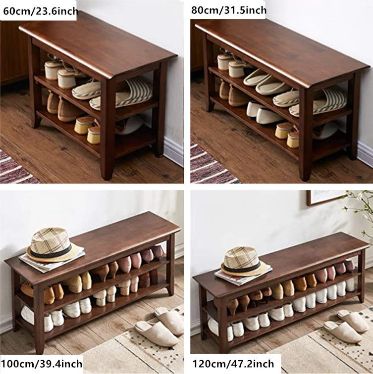 Banc à chaussures en bois massif (4 tailles et 2 couleurs disponibles)