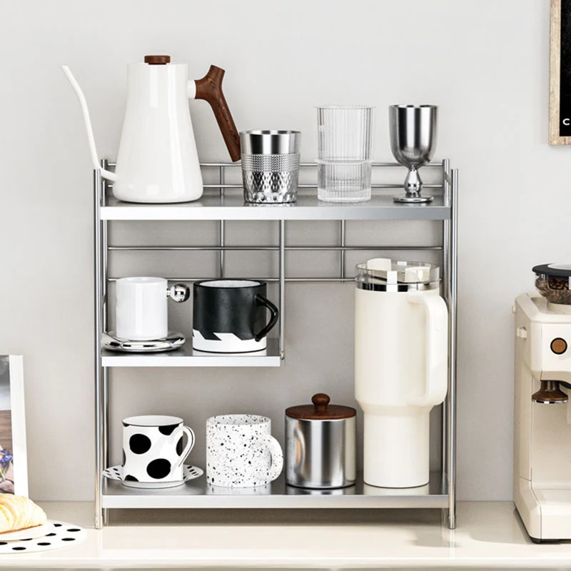 Modern Minimalist Stainless Steel Rectangular Adjustable Desktop Storage Shelf 3-Tier Cup Organizer For Living Room & Dining Room