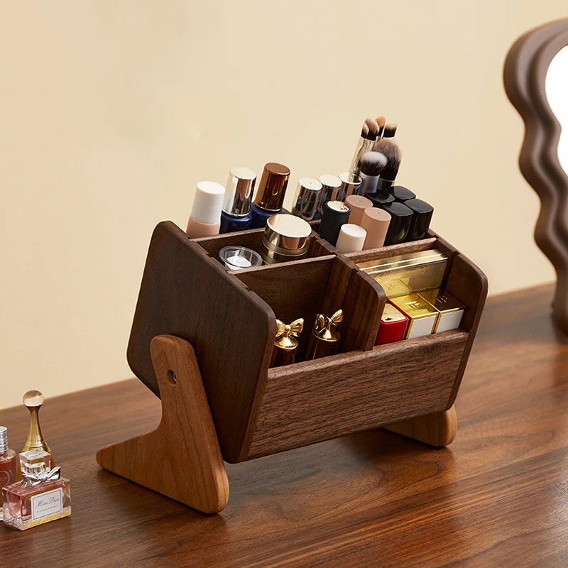Contemporary Retro Black Walnut Rectangular Adjustable Desktop Storage Shelf 6-Cabinet For Bedroom & Living Room