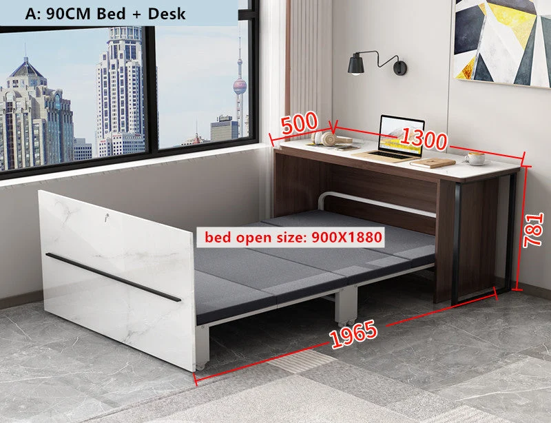 Bureau d'ordinateur d'angle rotatif avec lit pliant