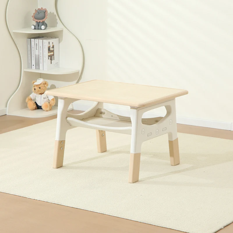 Modern Minimalist MDF PP Rounded Rectangular Kids Study Desk With 2-Tier For Living Room