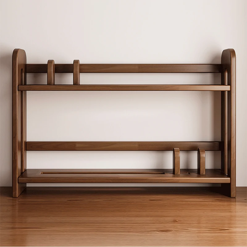 Modern Minimalist Pine Wood Rectangular Adjustable Divider Desktop Storage Shelf 2-Tier For Living Room & Bedroom