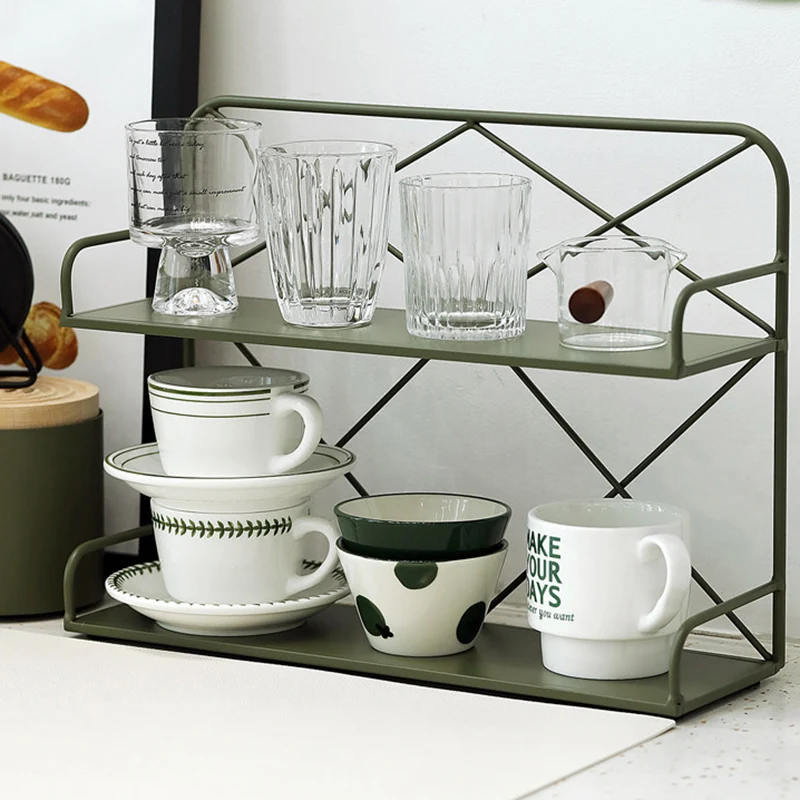 Modern Minimalist Iron Rectangular Desktop Storage Shelf 2-Tier For Living Room & Entryway