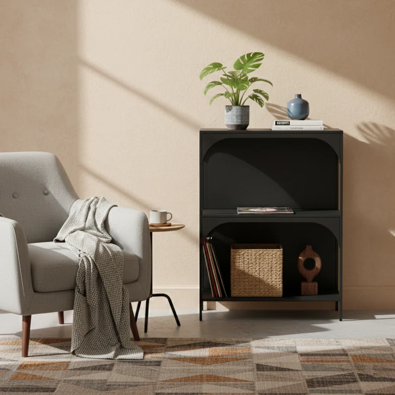 Contemporary Industrial Rectangular Iron Wall-Mounted Floor-Standing Storage Shelf 2/3- Layer For Living Room & Study