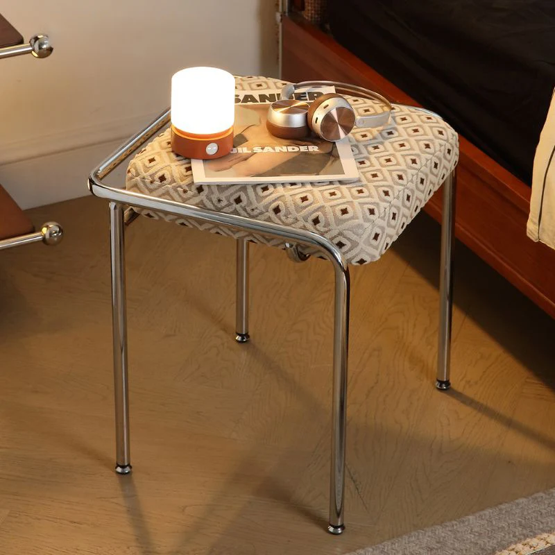 Contemporary Retro Iron Linen Fabric Upholstered Rectangular Vanity Stool For Bedroom