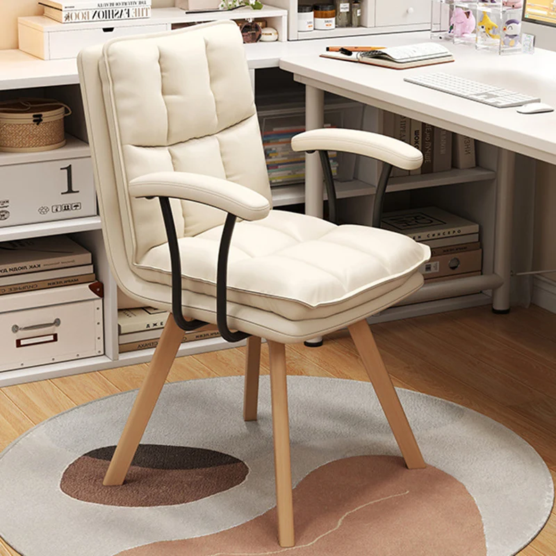 Modern Minimalist Solid Wood Iron Faux Leather Upholstered Swivel Desk Chair With Backrest Armrest For Home Office & Bedroom