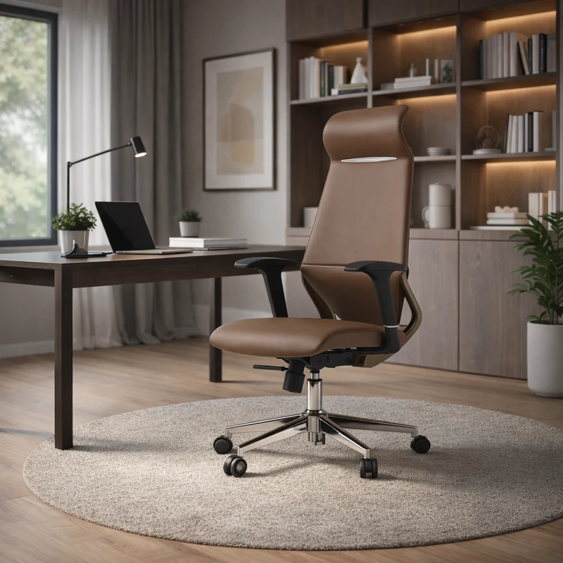 Modern Luxury Plywood Aluminum Alloy Nylon Genuine Leather Faux Leather Swivel Casters Height-Adjustable Ergonomics Desk Chair With Headrest And Armrests For Home Office