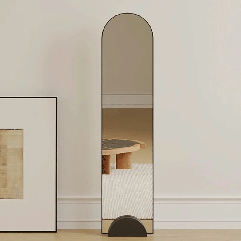 Modern Minimalist Carbon Steel Glass Arched Full-Length Floor Mirror With Stand For Bedroom