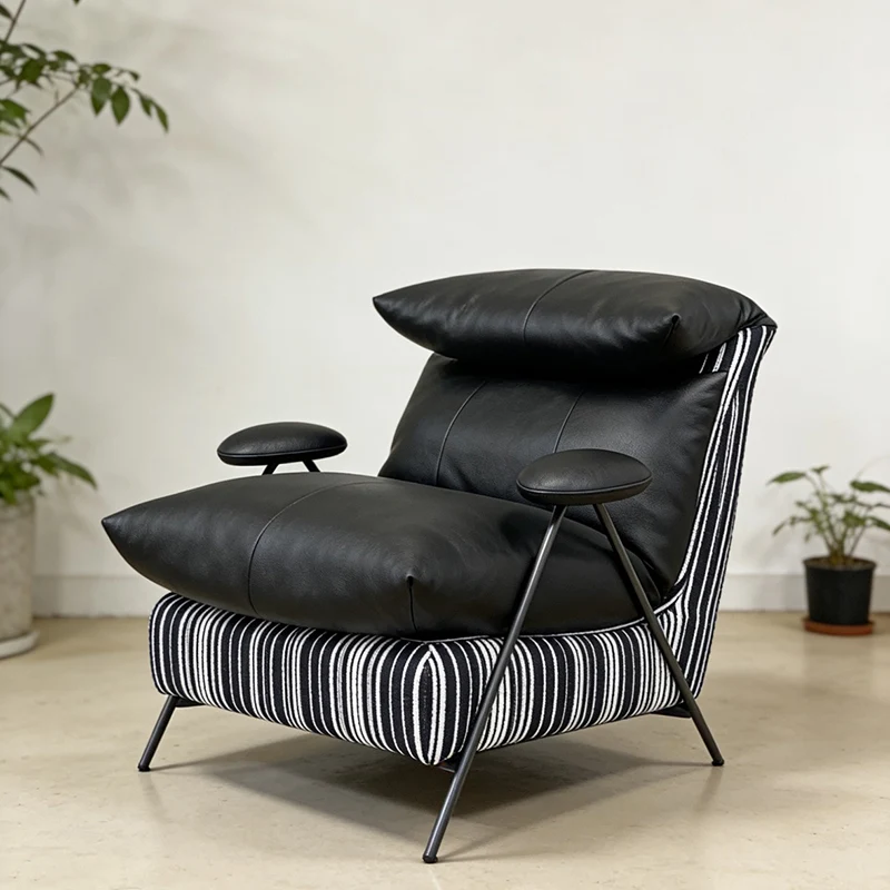 Contemporary Scandinavian Cloud-Style Upholstered Accent Chair: Eco-Friendly Faux Leather/Cotton-Linen Fabric - High-End Single-Seater Sofa For Living Room