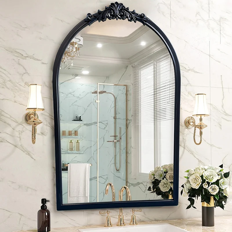 Traditional French Polyurethane Glass Oval Arch Wall Mirror For Living Room & Bathroom