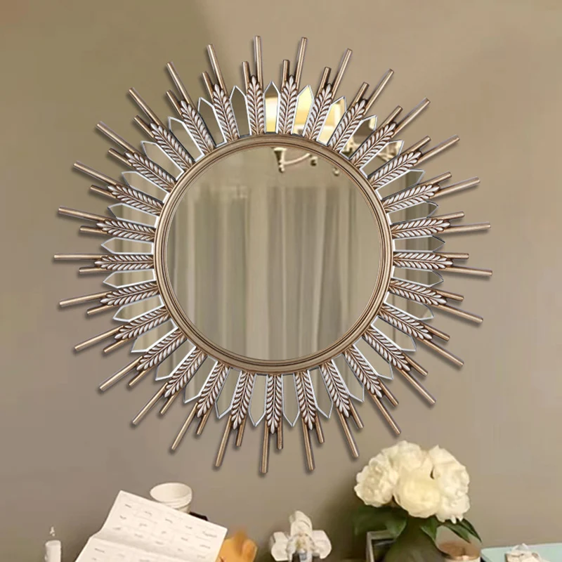 Modern Art Deco Polyurethane Glass Sunflower-shaped Wall Mirror For Living Room & Bathroom
