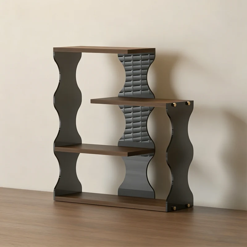 Modern Minimalist MDF Acrylic Wavy-Edged Rectangular Desktop Cup Storage Shelf 4-Tier For Dining Room