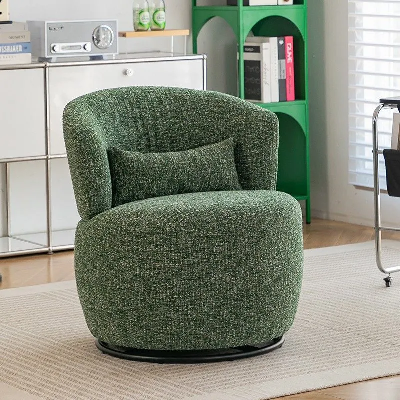 Contemporary Retro Round Plywood Steel Swivel Upholstery Accent Chair With Backrest For Living Room