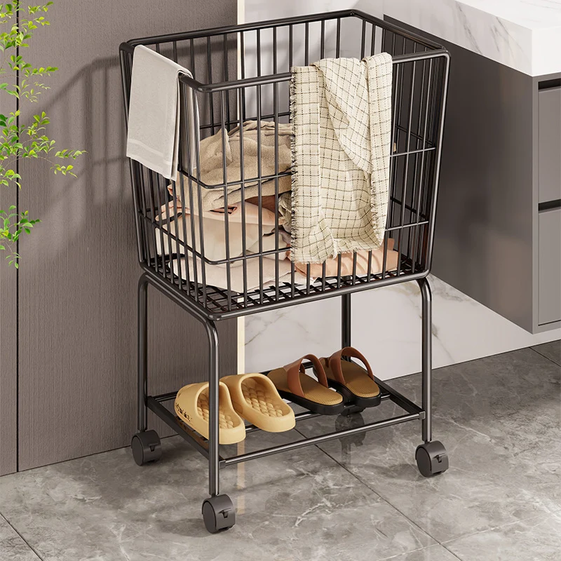 Modern Minimalist Iron Rectangular Movable Storage Shelf 2-Tier For Bedroom & Living Room
