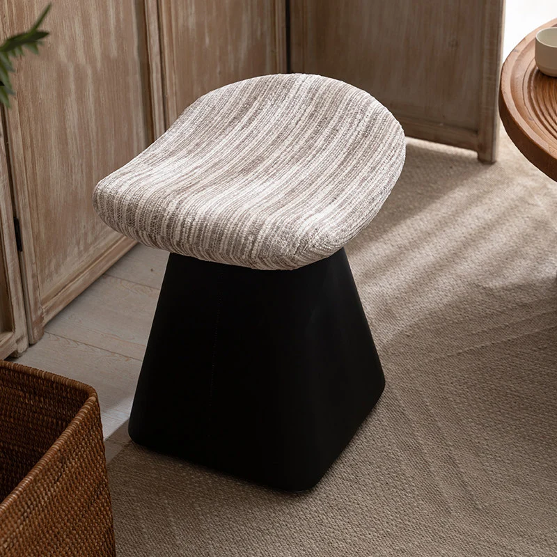Contemporary Nordic Chenille Pine Wood Faux Leather Sponge Arc Conical Rotatable Vanity Stool Backless Armless For Bedroom