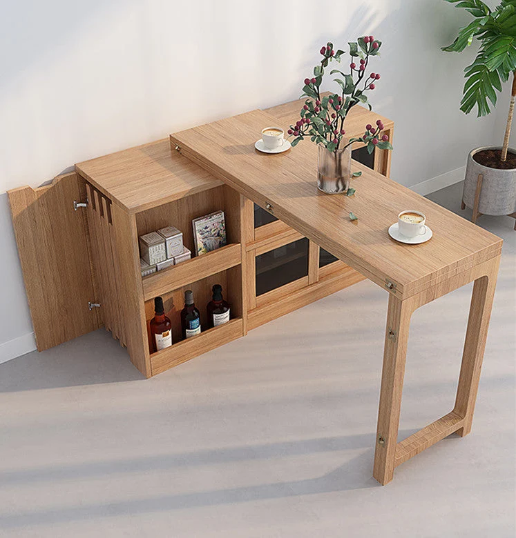 Table de salle à manger multifonction pliante et extensible avec armoire de rangement cachée