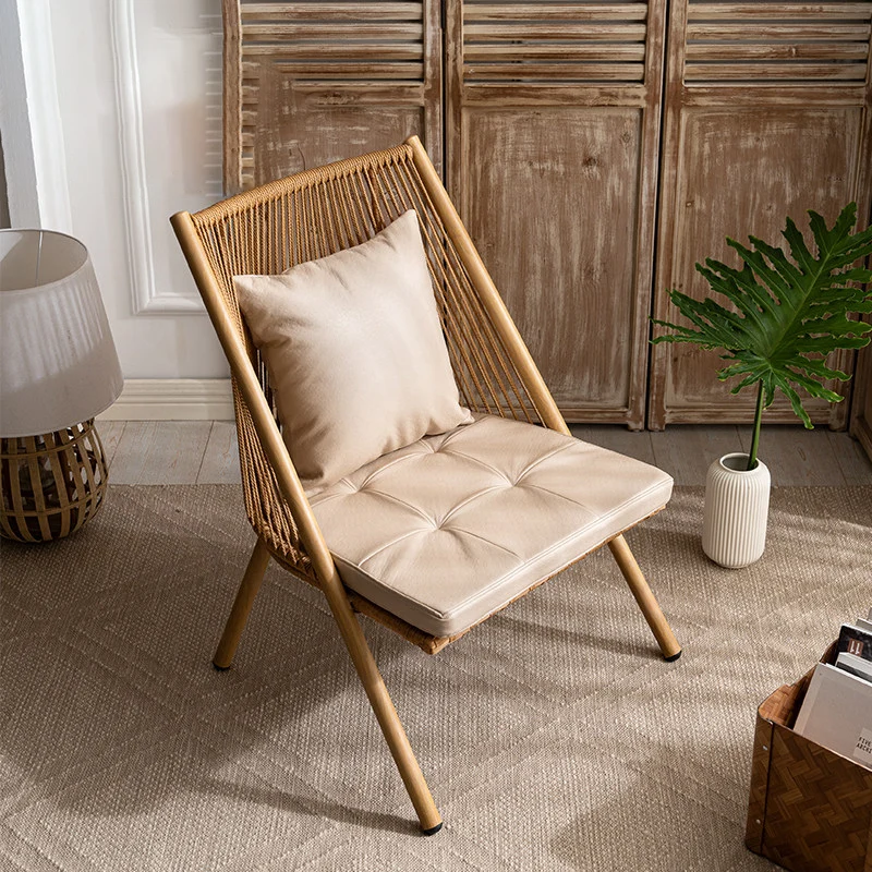 Modern Minimalist Aluminum PE Rattan Weaving Open-Weave Accent Chair With Backrest For Balcony & Garden