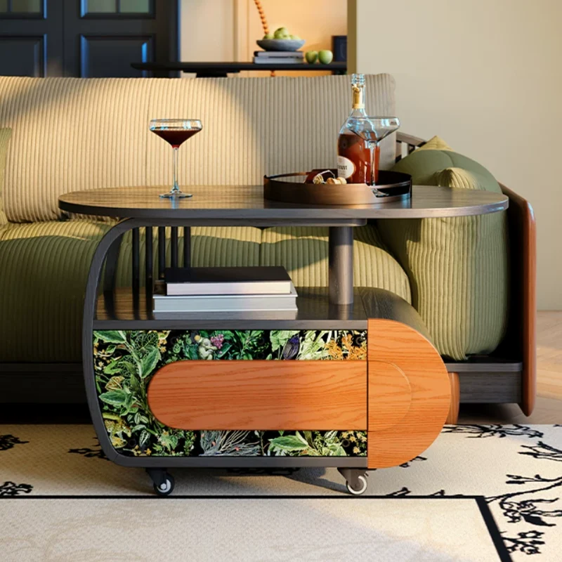 Elegant French Mobile Accent Storage Cabinet: 1-Drawer Crescent Shape Side Table - Vintage Rolling Sideboard For Living Room