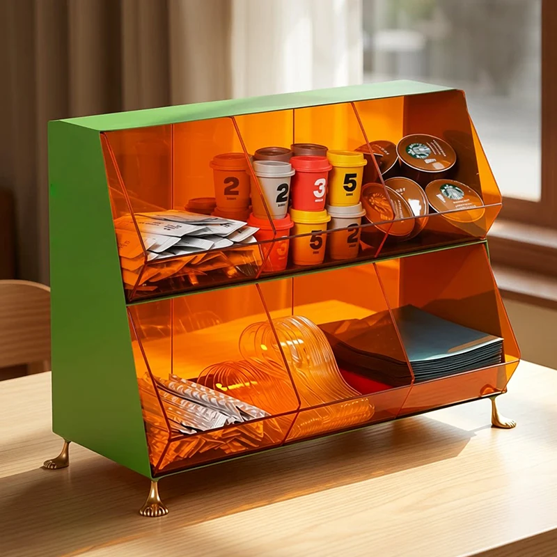Contemporary Nordic Iron Acrylic Plastic Desktop Storage Shelf 6-Cabinet For Living Room & Entryway