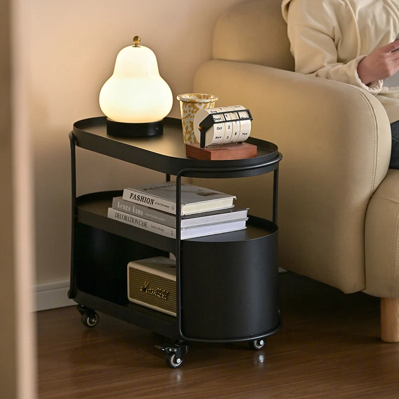 Modern Minimalist High-Temperature Baked Paint Iron Oval Movable End Table 3-Tier For Living Room
