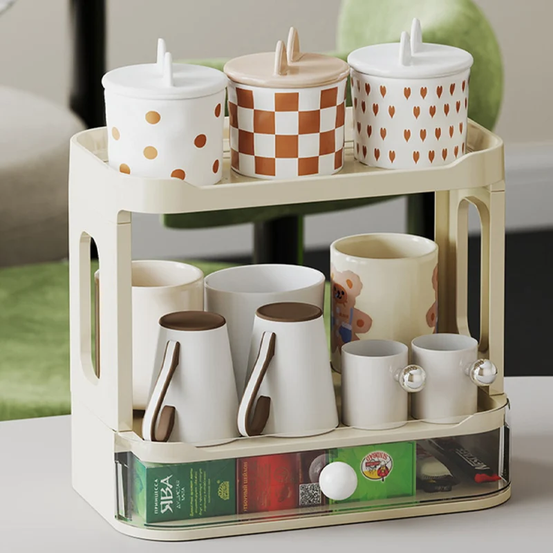 Modern Minimalist Plastic Rectangular Tabletop Storage Shelf 3-Layer For Living Room & Dining Room