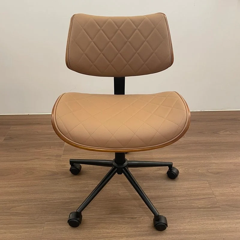 Modern Luxury PU Leather Plywood Stainless Steel Iron Curved Adjustable Height Swivel Desk Chair With Rolling Wheels For Office Use